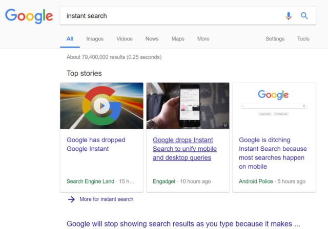 Google elimină Instant Search din motorul de căutare