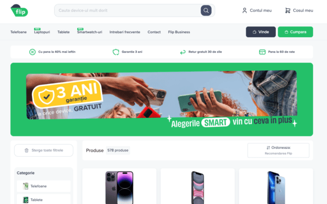 Flip începe să vândă laptopuri și smartwatchuri recondiționate! Flip