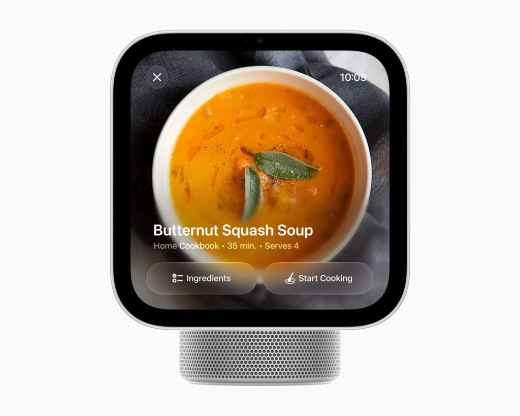 Apple HomeView pe blatul din bucătărie, afișând o rețetă